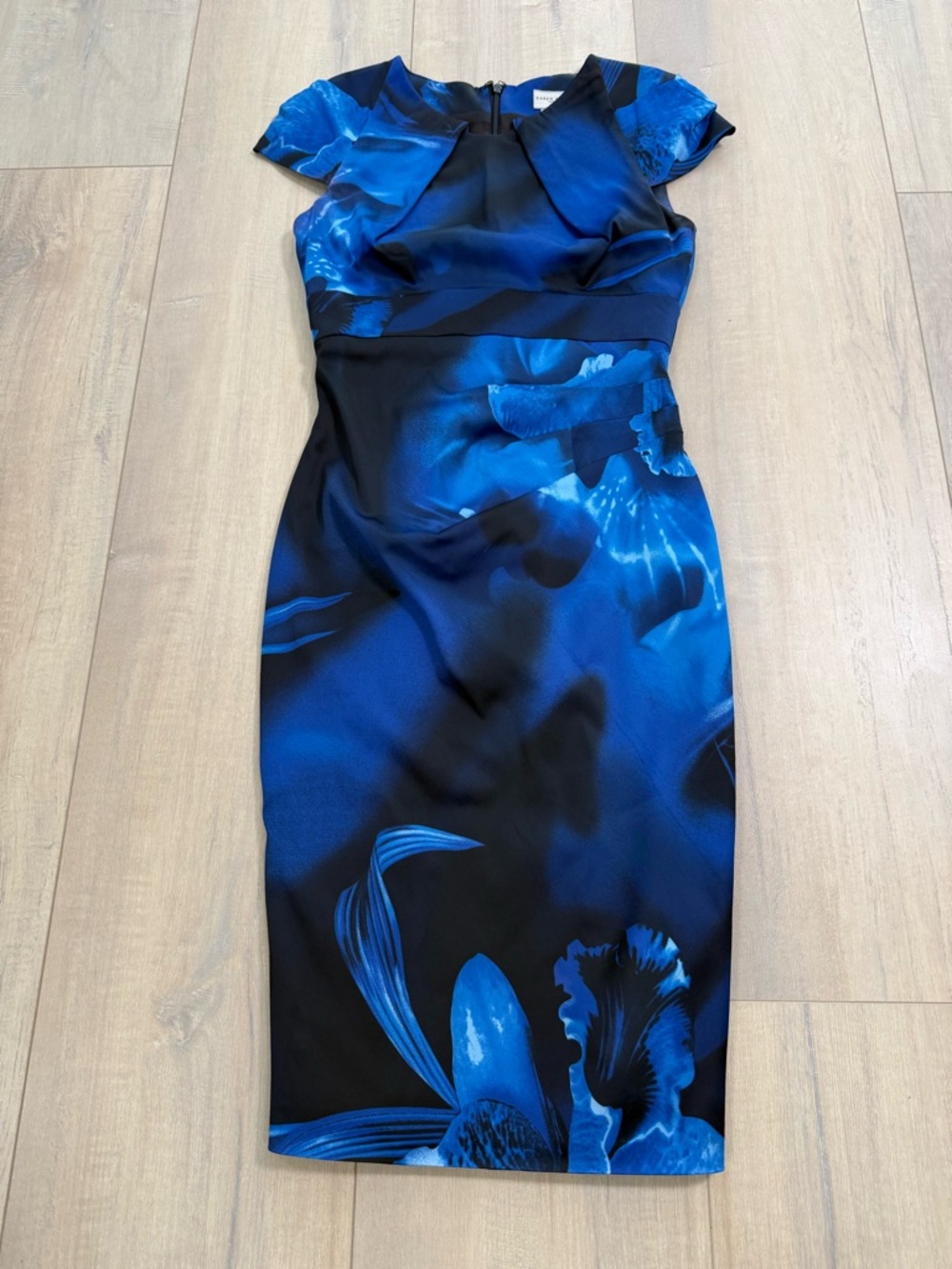Karen Millen Black and Blue Floral Midi Dress